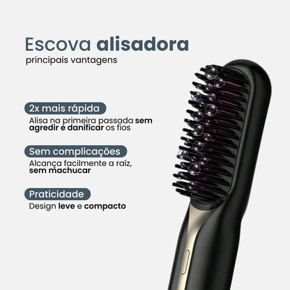 Escova Alisadora Portátil | Liso 2x Mais Rápido com Tecnologia de Proteção
