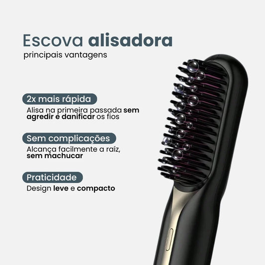 Escova Alisadora Portátil | Liso 2x Mais Rápido com Tecnologia de Proteção